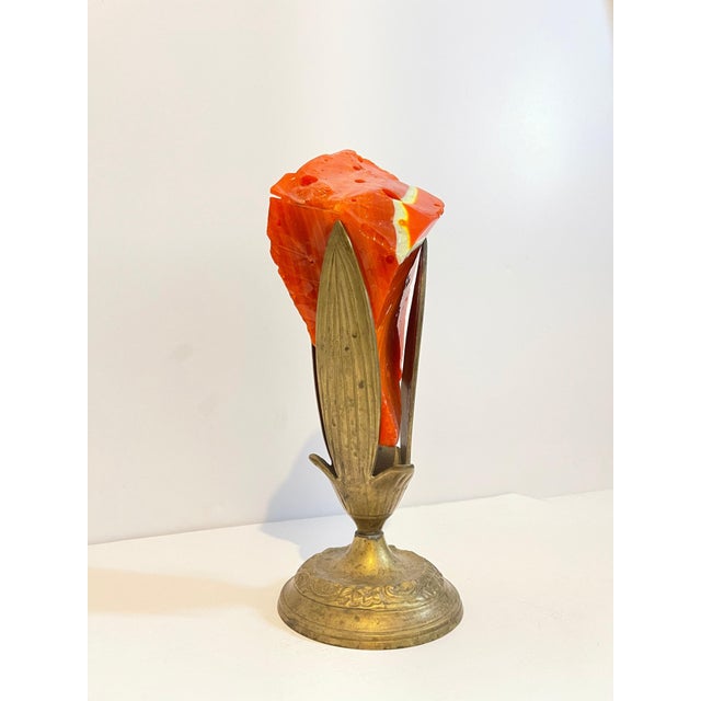 Early Murano Glass Free Form Abstract Blown, Cut, Glass Sculpture in Bronze Vase, c.1930s-1940s For Sale