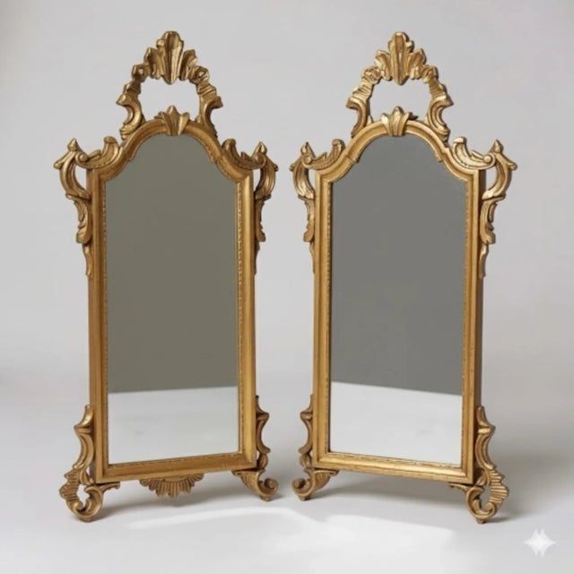 Rococo Mid-Century Italian Carved Giltwood Mirrors W/ French Rococo Styling - Pair For Sale - Image 3 of 5