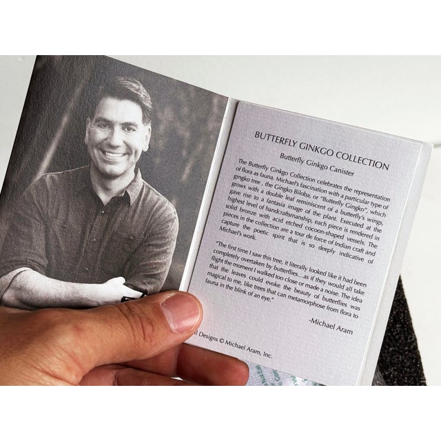 Vintage Michael Aram Silver & Gold Ginkgo Leaf Glass Lidded Jar For Sale - Image 10 of 11