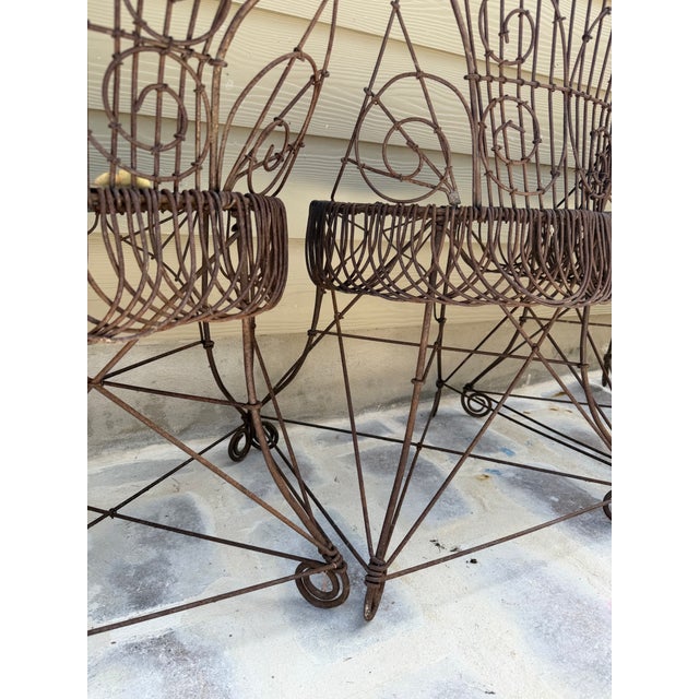 Antique Wire Iron Patio Scroll Chairs, 4 Pieces For Sale - Image 11 of 11