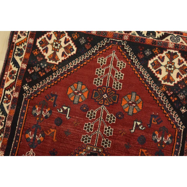 Shiraz Rug 3’4” X 5’7” Red Wool Vintage Tribal Hand-Knotted Oriental Carpet For Sale In Philadelphia - Image 6 of 13