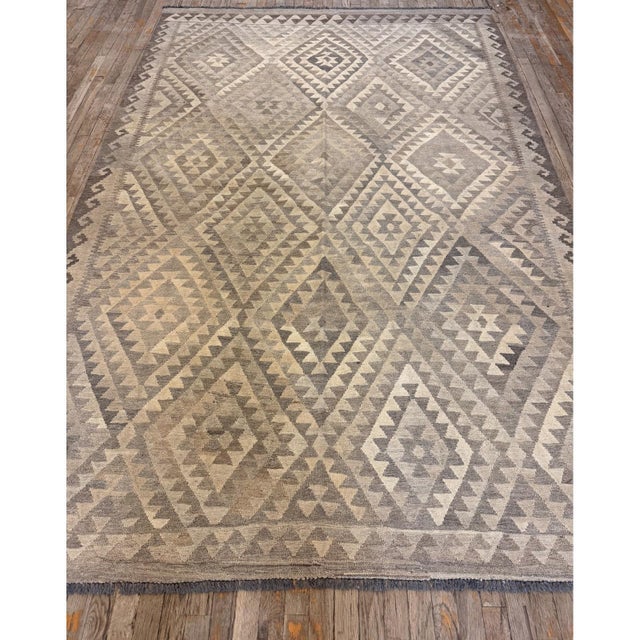 Turkish 1930s Beige Ground Diamond Antique Turkish Village Kilim Woven Wool Rug For Sale - Image 3 of 6