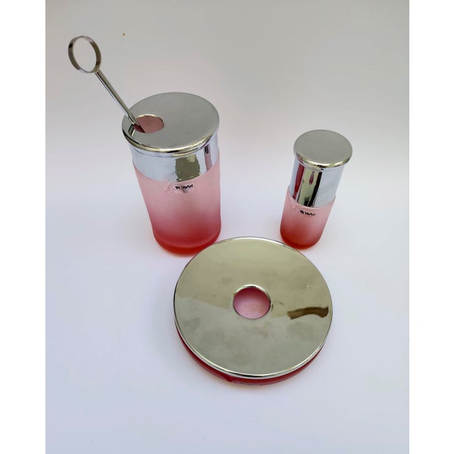1980s Vintage Italian Pink Murano Glass Bottle Tray and Punch Container from VeArt, 1980s, Set of 3 For Sale - Image 5 of 12