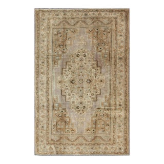 Vintage Turkish Floral Medallion Oushak in Earth Tones, Lavender, and Ice Blue 7'2 X 11'0 For Sale