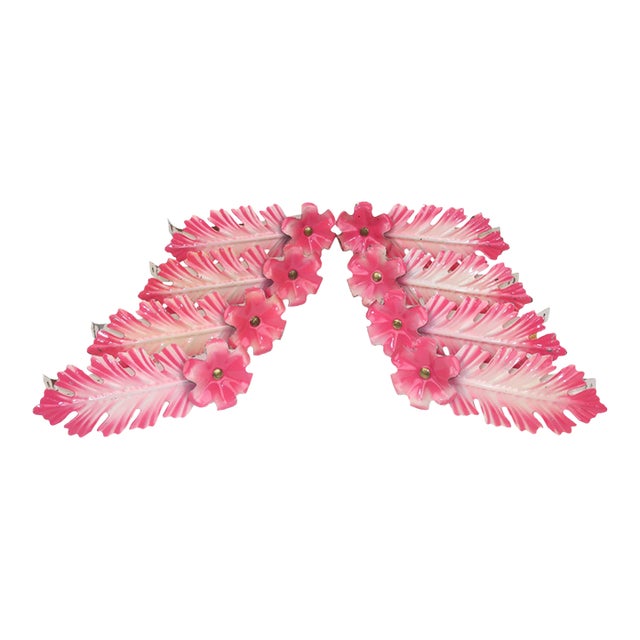 Floral Tole Painted Metal Curtain Tie Backs c.1930, 4 Pairs Total of 8 For Sale