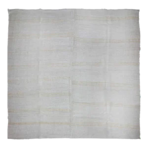 Square Vintage Gray Turkish Flat-Weave Hemp Rug, 12'2 X 12'2