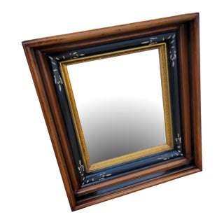 19th Century Antique Walnut Mirror Hand Carved Frame With Gilded Inner Trim For Sale