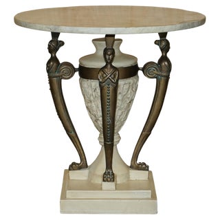 Vintage Egyptian Revival Side Table with Marble Top For Sale