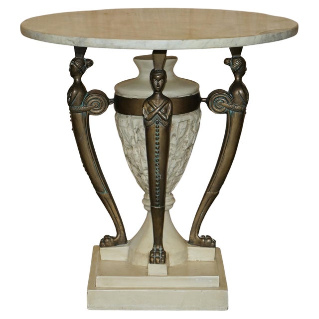 Vintage Egyptian Revival Side Table with Marble Top For Sale