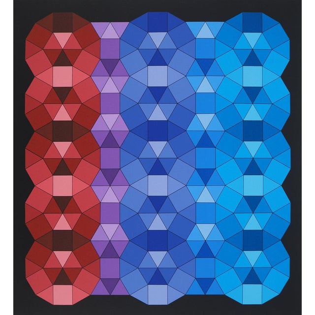 Modern Victor Vasarely, Kinetic Composition in Red, Black and Purple, Original Screenprint For Sale - Image 3 of 6
