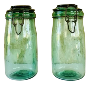 Vintage French Jars in Emerald Green Glass from Lideale, 1940s, Set of 2