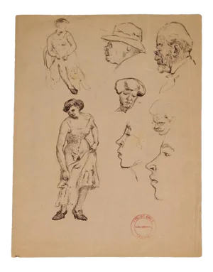 Emile Lejeune "Figurative Study of a Women and Man" Realism Sketch on Paper