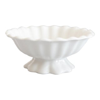 Vintage English Fluted White Ironstone Pedestal Bowl For Sale