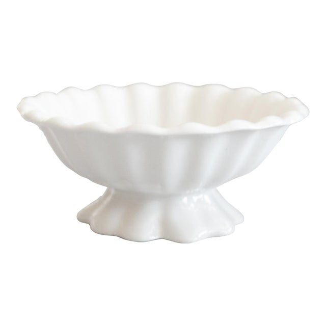 Vintage English Fluted White Ironstone Pedestal Bowl For Sale