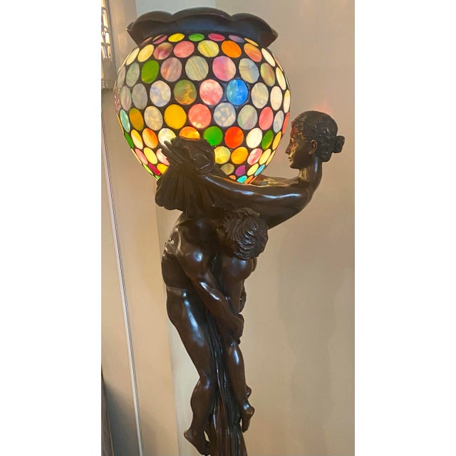 Metal 1900s Art Nouveau Bronze Floor Lamp, After Gustave Gurschner For Sale - Image 7 of 12