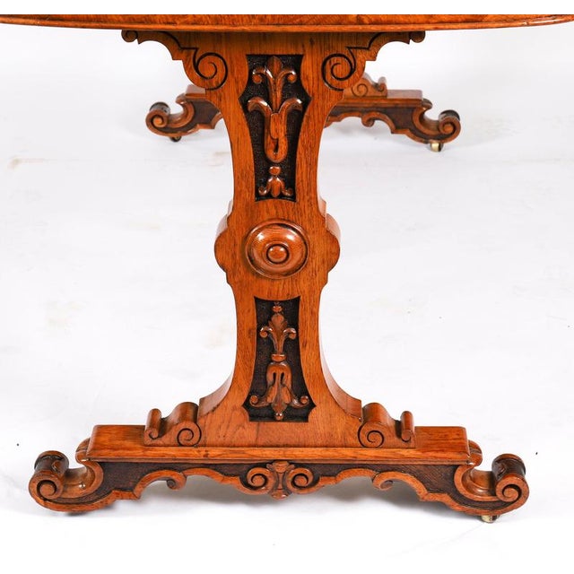 Wood Antique Victorian Pollard Oak Writing Table Desk in the Manner of Gillows, 19th Century For Sale - Image 7 of 17