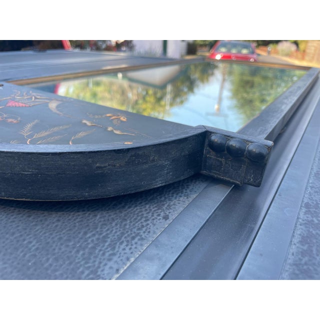 Early 20th Century Vintage Hand-Painted Black Chinoiserie Mirror – Solid Wood, Mid-20th Century For Sale - Image 5 of 13