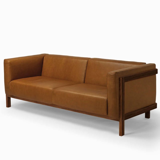 LIFT Minimalist Three-Seater Sofa in Walnut Wood and Camel Leather Seat by Julien Renault For Sale - Image 13 of 13