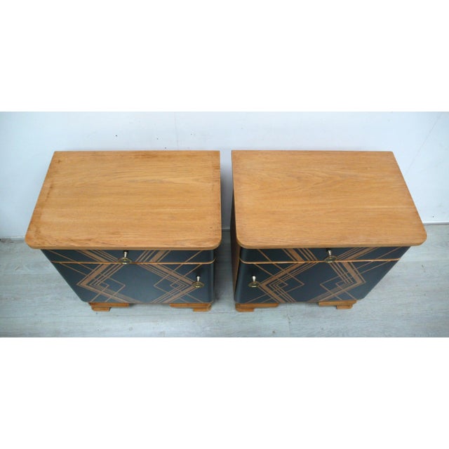 Wood Art Deco Bedside Tables in Oak, Germany, 1940s, Set of 2 For Sale - Image 7 of 8