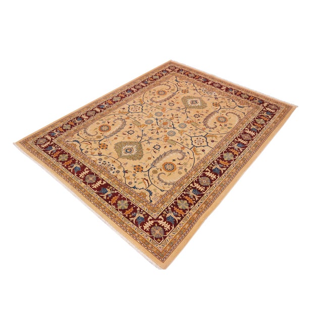 Shabby Chic Beige/Wine Red Wool Rug - 9'1'' X 11'5'' For Sale - Image 10 of 10