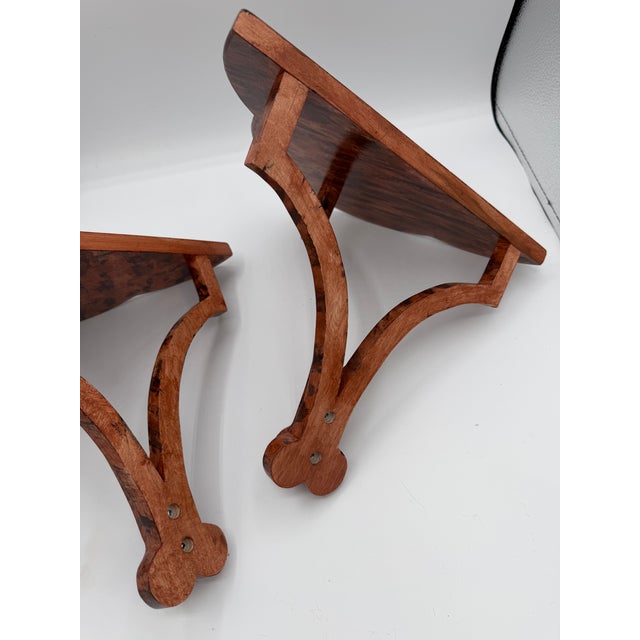 Wood A Pair of Treffoil Wall Brackets. Hand Made and Faux Finished in Faux Tortoise Shell For Sale - Image 7 of 8