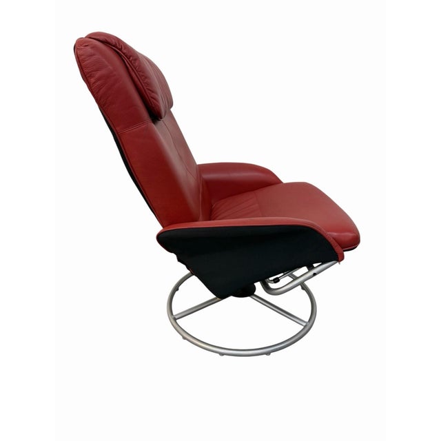 Modern Vintage 1999 Ikea Red Vinyl Swivel Lounge Chair For Sale - Image 3 of 6