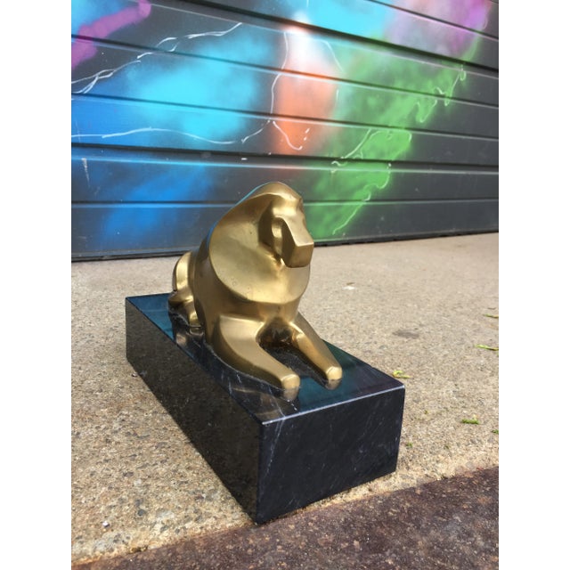 Metal Small Lion Statue - Brass on Marble Base For Sale - Image 7 of 7