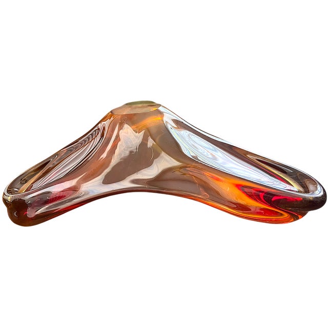 Amber Mid 20th Century Venetian Murano Style Amber Sommerso Art Glass Biomorphic Dish Bowl For Sale - Image 8 of 11