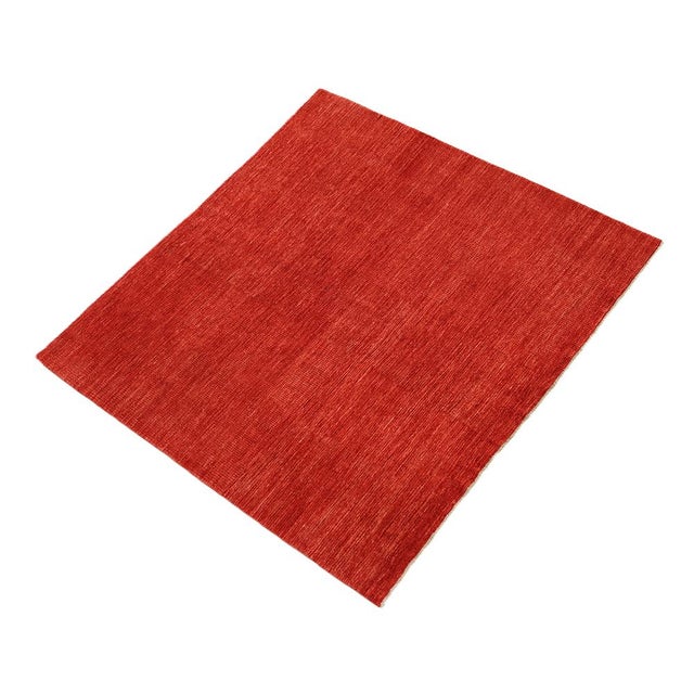 Modern 7x7 Fine Hand-Knotted Square Red & Burgundy Geometric Modern Rug For Sale - Image 3 of 9