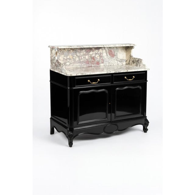 Louis Philippe Black Lacquer Credenza with Marble Top For Sale - Image 3 of 10