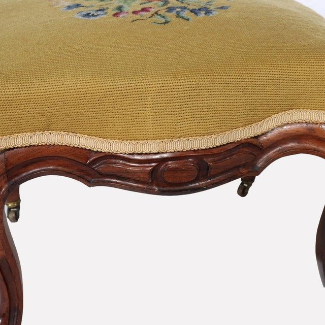 Yellow Antique Rococo Revival Rosewood Footstool With Floral Needlepoint C1890 For Sale - Image 8 of 8