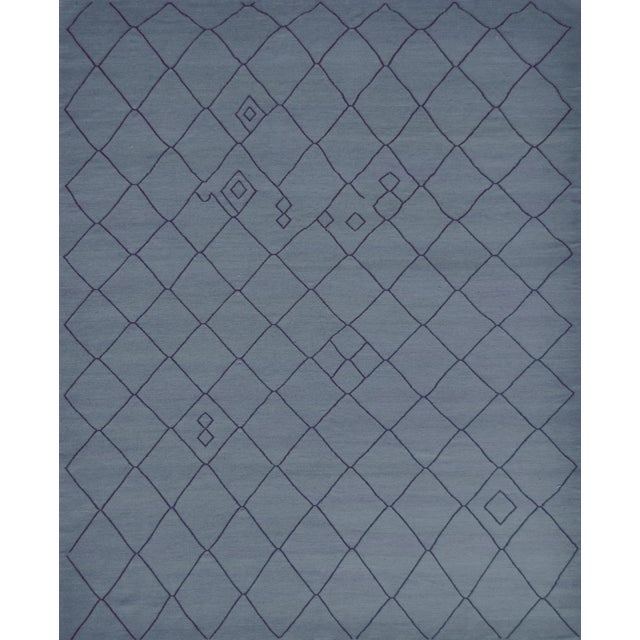 Contemporary Blue Handwoven Wool Moroccan Inspired Flatweave Rug For Sale - Image 10 of 10