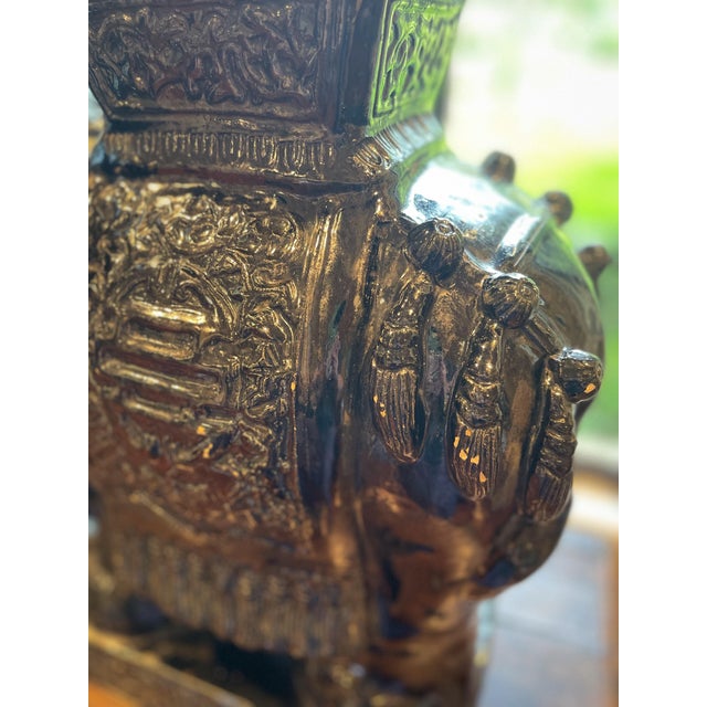 Ceramic Vintage Large Ceramic Elephant Garden Stools in a Graphite Gloss Glaze - A Pair For Sale - Image 7 of 8