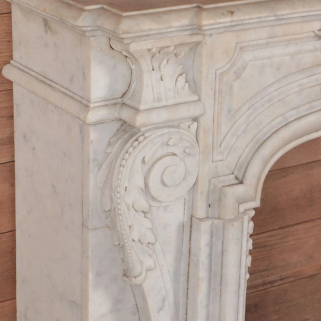 Mid 19th Century Antique Marble Fireplace Mantel - French Rococo Style Pure White Marble, C. 1840 For Sale - Image 5 of 7