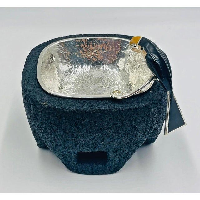 Emilia Castillo Silver-Plate Molcajete/Serving Bowl With Toucan, Mexico 1980s For Sale - Image 9 of 18