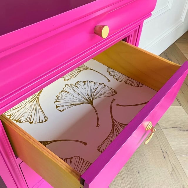 1980s 1980s Thomasville Impressions Pink Lingerie Chest | Hot Pink Tall Dresser | Hollywood Regency Chest | Glam Bedroom Storage | Wallpaper Drawers For Sale - Image 5 of 11