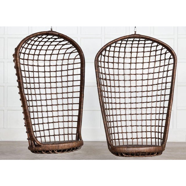 Set of Mid-Century French Bamboo Rattan Swinging Egg Chairs For Sale - Image 5 of 16