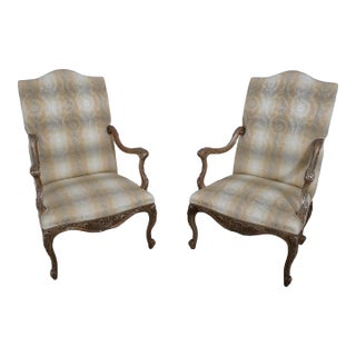Pair French Louis Fauteuils Open Arm Chairs For Sale