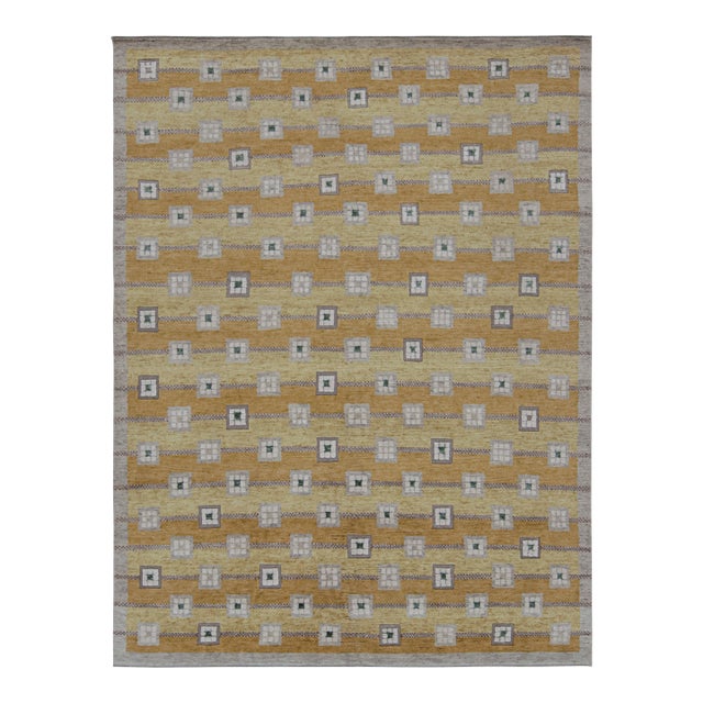 Rug & Kilim’s Scandinavian Style Custom Rug in Gold, Beige-Brown Geometric Patterns - 12x15 For Sale