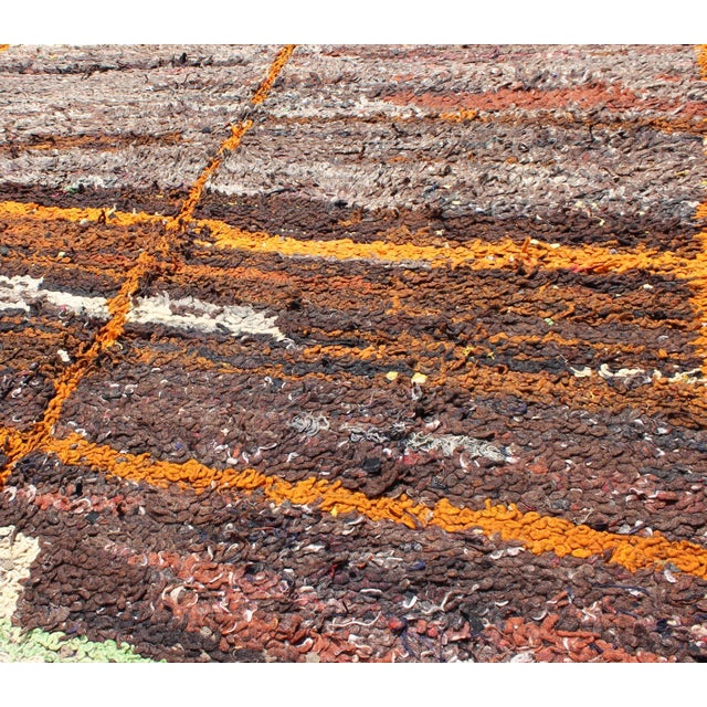 Moroccan Boucherouite Large Rag Rug With Abstract Design in Charcoal and Brown 5.2 X 8.8 For Sale In Atlanta - Image 6 of 12