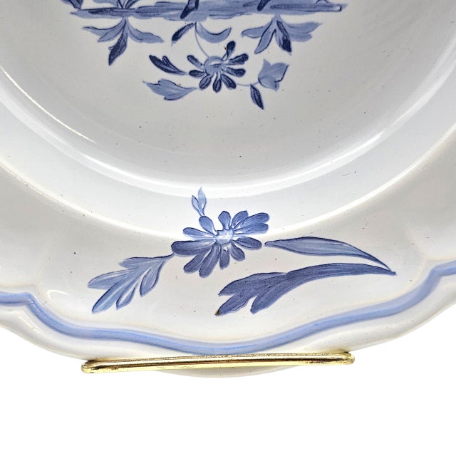 Ceramic Longchamp France Moustiers Blue Rim Soup Bowl, 9-Inch Porcelain For Sale - Image 7 of 10