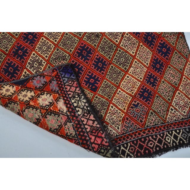 1960s Ruby- Red Color Geometric Pattern Handmade Kilim Runner For Sale - Image 10 of 11