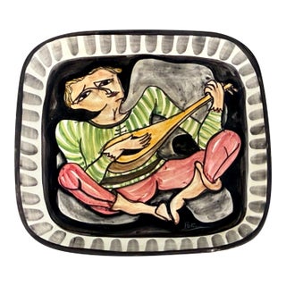 Vintage Italian Mid Century Giovanni Petucco Italian Ceramic Wall Plaque With Troubadour Figure For Sale