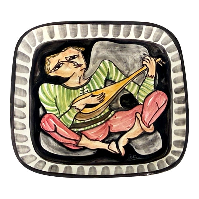 Vintage Italian Mid Century Giovanni Petucco Italian Ceramic Wall Plaque With Troubadour Figure For Sale