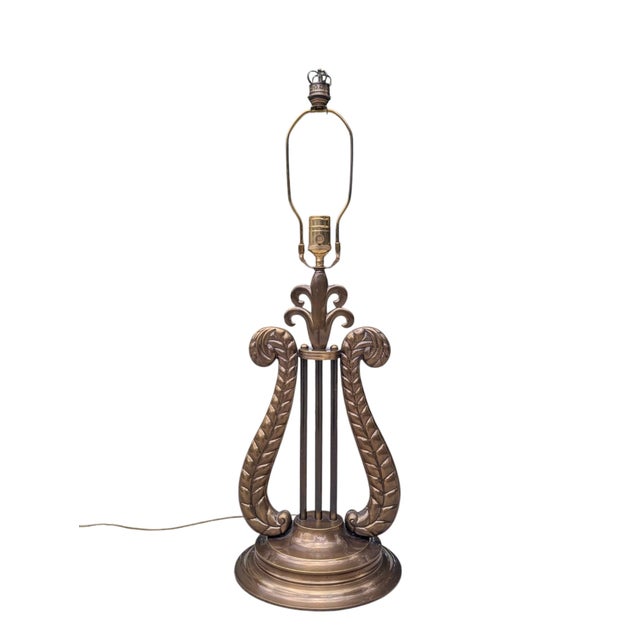 Vintage Chelsea House Neoclassical Lyre Table Lamp With Lamp Shade For Sale - Image 12 of 18
