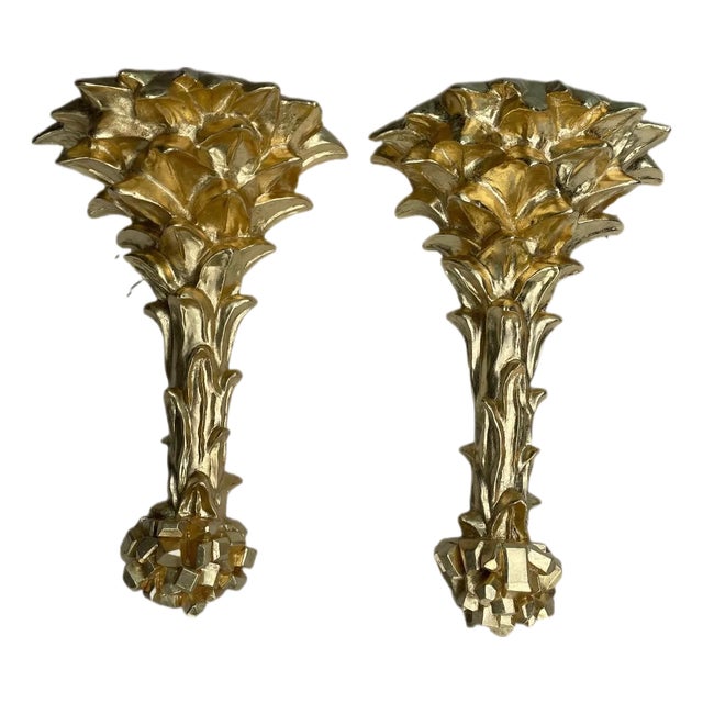 Palm Trees Wall Sconces With Gold Leaf For Sale