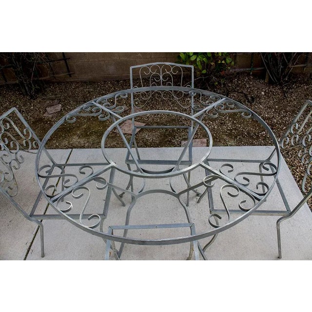 Shabby Chic Vintage Wrought Iron Industrial Style Patio Table & 4 Chairs For Sale - Image 3 of 6