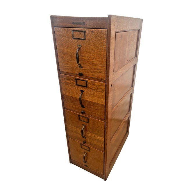 Arts & Crafts Antique Tiger Oak Filing Cabinet h.s Crocker San Francisco Four Drawers C1905 For Sale - Image 3 of 12