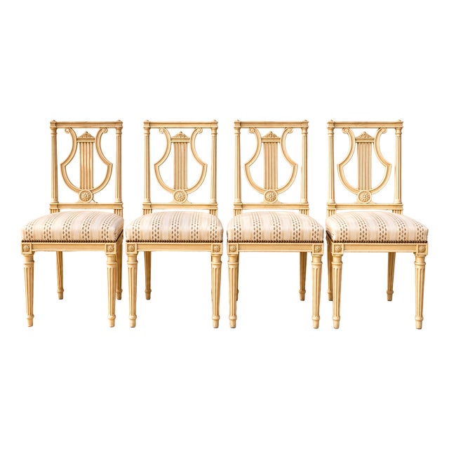 Louis XVI Style Chairs with Lyre Motif, 1900, Set of 4 For Sale