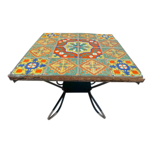 1920s D&M Spanish Revival Tile Table With Original Hand-Forged Iron Base